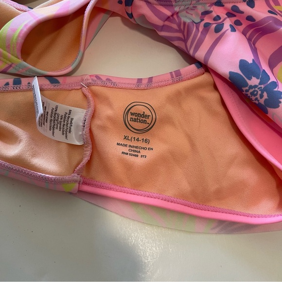 Wonder Nation Neon Colorful Floral Ruffle Kids Swim Bikini Top - Picture 2 of 2